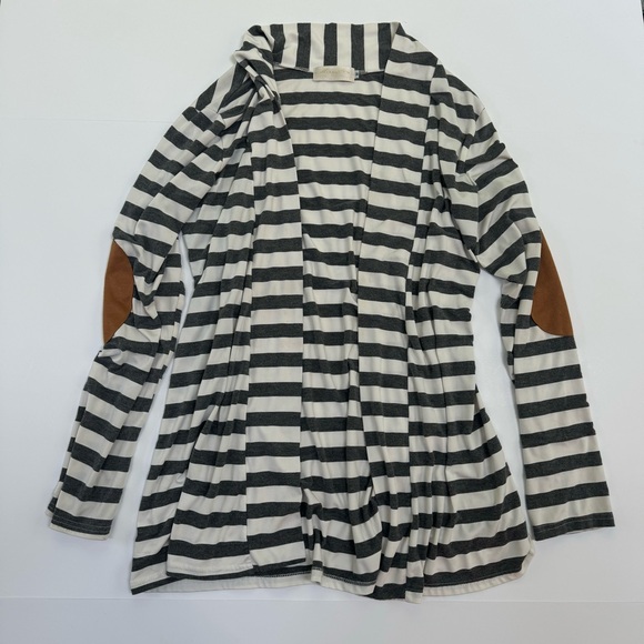Merry Fun Womens Medium Cardigan Open Striped Long Sleeve Shirt Charcoal White - Picture 2 of 6